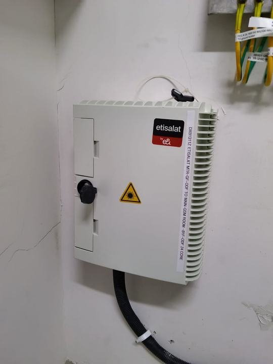 Etisalat (e&) fiber box, closed and labeled